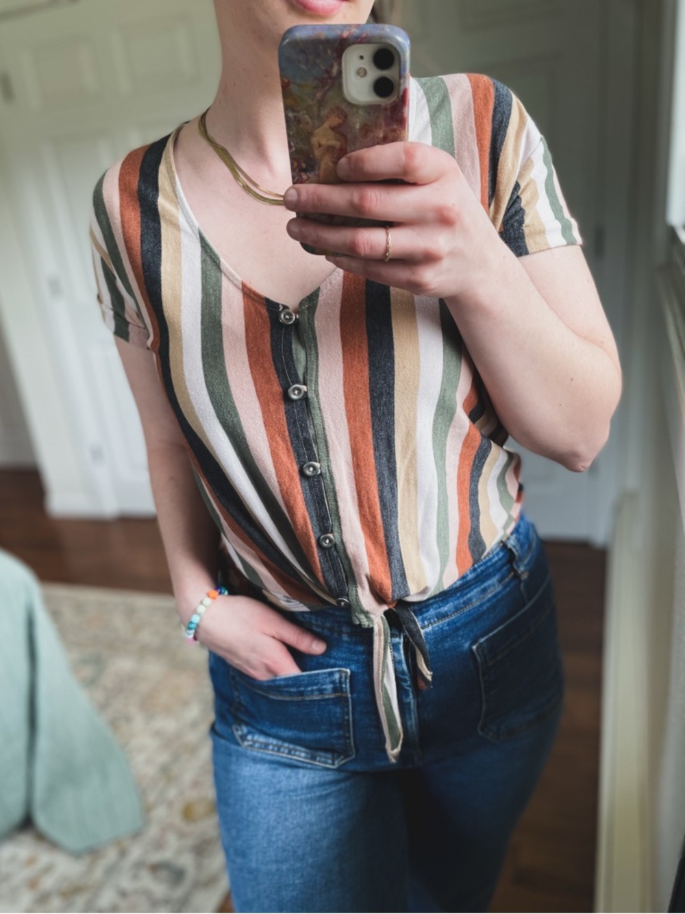 AE Striped Tie-Front Top